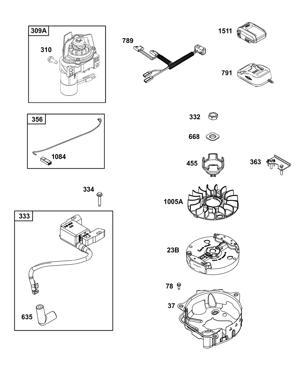 Flywheel, Ignition, And Starter Group Diagram and Parts List for 104M05-0064-H5 100000 - 19Z999 Briggs and Stratton Engine